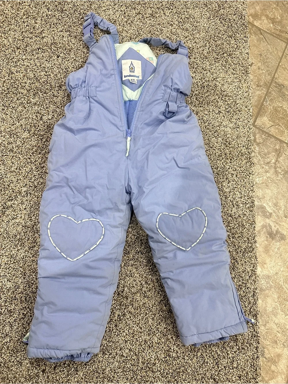 London Fog Lilac Girls' Insulated Snow Overalls with Heart Accents
